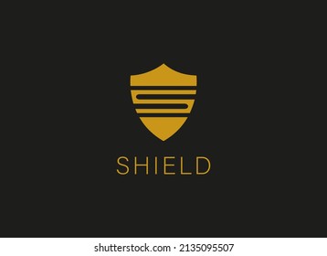 Initial Letter S Shield Logo. Gold Geometric Shape Shield Icon with Letter S inside. Flat Design Vector Icon Template Element