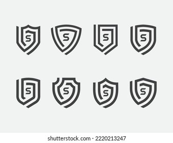  initial Letter S Shield Monogram Logo Set Concept icon sign symbol Element Design. Guard, Defense, Security Logotype. Vector illustration template