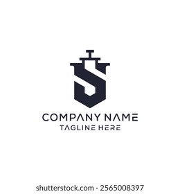 Initial letter S shield sword logo design inspiration