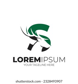 Initial Letter S Simple Deer Head Logo Design Vector Illustration Background