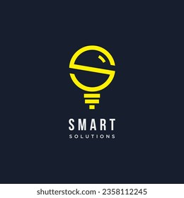 Letra inicial S con lámpara de bombilla de línea simple para soluciones inteligentes diseño de logotipo de ideas creativas