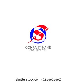 Initial letter S sliced uppercase modern logo design template elements. Red letter with blue circle isolated on white background. Suitable for business, consulting group, company logo