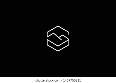 Initial letter S SM MS minimal monogram art logo, white color on black background.