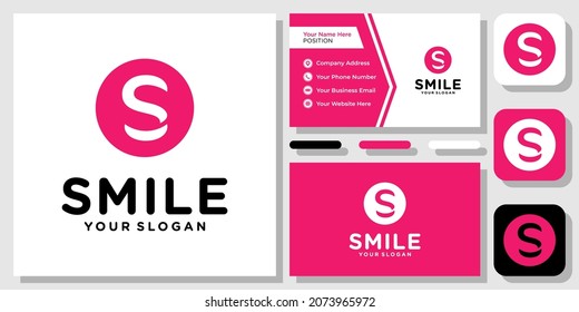 Initial Letter S Smile Tooth Health Care Circle Dental Happy Logo Design mit Vorlage für Visitenkarten