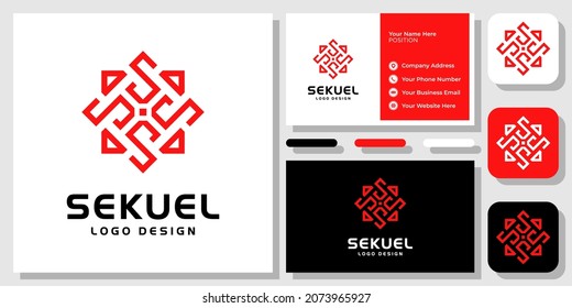 Initial Letter S Square Ornament Triangle Circular Monogram Modern Logo Design with Business Card Template