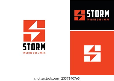 Initial Letter S Square Strike Storm Stun with Electric Flash Thunder Lightning Bolt logotype Monogram logo design