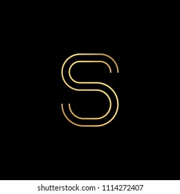 Initial letter S SS minimalist art logo, gold color on black background
