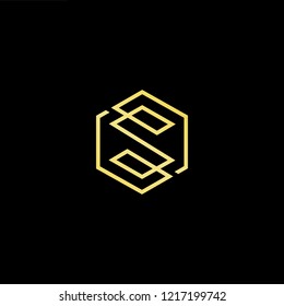 Initial letter S SS minimalist art logo, gold color on black background.