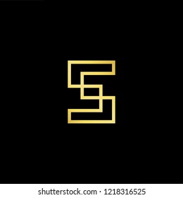 Initial letter S SS minimalist art logo, gold color on black background.