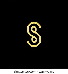Initial letter S SS minimalist art logo, gold color on black background.