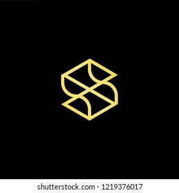 Initial letter S SS minimalist art logo, gold color on black background.