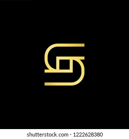 Initial letter S SS minimalist art logo, gold color on black background.