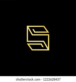 Initial letter S SS minimalist art logo, gold color on black background.