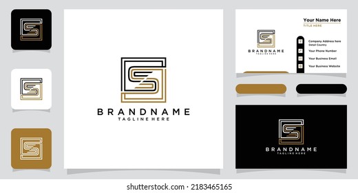 Initial letter S or SS minimalist art monogram shape logo with business card design