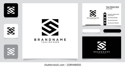 Initial letter S or SS minimalist art monogram shape logo with business card design