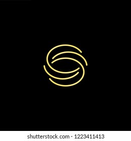 Initial letter S SS OS SO minimalist art logo, gold color on black background.