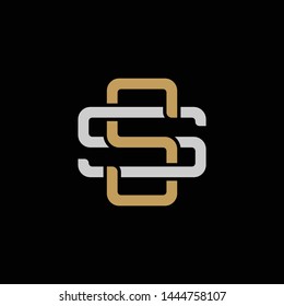 Initial letter S and S, SS, overlapping interlock logo, monogram line art style, silver gold on black background