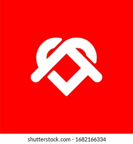 Initial letter S, SS, P, SP or PS logo template with rounded geometric housing roof and heart illustration in flat design monogram symbol