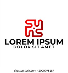 Letra inicial de la plantilla de logotipo S, SS, S4 o 4S con ilustración de línea geométrica en un símbolo monograma de diseño plano