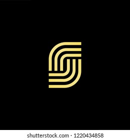 Initial letter S SS SSS minimalist art logo, gold color on black background.