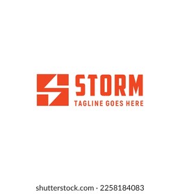 Initial Letter S Strike Storm Stun with Square Electric Flash Thunder Lightning Bolt logotype typography Lettering Monogram logo design