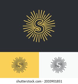 initial letter s with sun symbol logo design. minimal vector graphic alphabet template.
