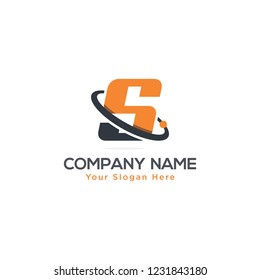 Initial Letter S Swoosh Orbit Logo Designs Vector Orange Colors in White Backgrounds