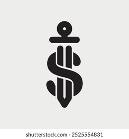 Initial Letter S Sword Logo Design Concept Alphabet Font. Vector Illustration.