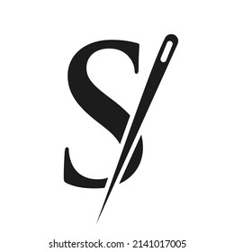 Initial Letter S Tailor Logo, Needle and Thread Combination for Embroider, Textile, Fashion, Cloth, Fabric Template