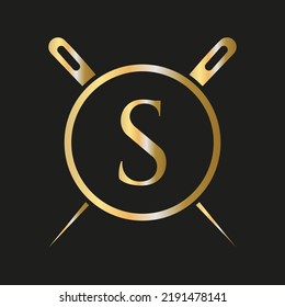 Initial Letter S Tailor Logo, Needle and Thread Combination for Embroider, Textile, Fashion, Cloth, Fabric Template
