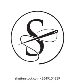 Letra inicial logotipo de alfaiate, agulha e logotipo de linha para vestuário, bordado, têxtil, moda, pano, sinal de tecido