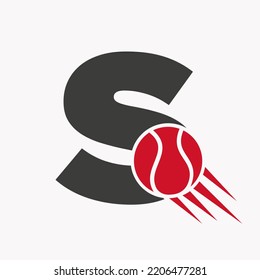 Initial Letter S Tennis Logo Concept With Moving Tennis Ball Icon. Tennis Sports Logotype Symbol Vector Template