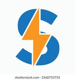 Initial Letter S With Thunder Bolt Symbol. Power Icon Electric Symbol Vector Template