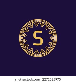 letra inicial S logotipo único del marco del emblema del círculo del medallón antiguo único