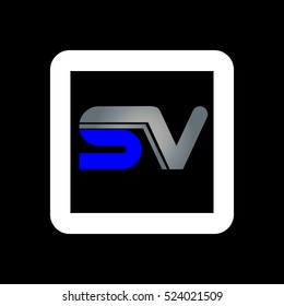 Initial Letter S V Linked Design Logo blue Silver