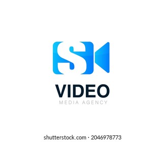 Initial letter S video conference and chat video logo