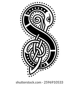 Initial letter S with vintage vintage, retro style. Vector uppercase letter A with decorations in the Old Norse Celtic style. Beautiful letter, isolated on white, vector illustration