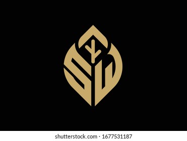 Letra inicial S y W con símbolo del logotipo de hoja abstracta