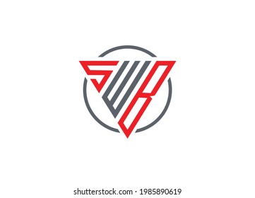 Initial Letter S W B triangle monogram modern logo Red and Gray
