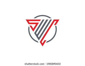Initial Letter S W C triangle monogram modern logo Red and Gray
