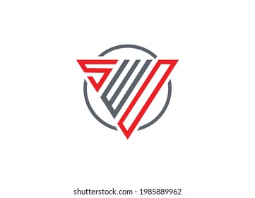 Initial Letter S W D triangle monogram modern logo Red and Gray


