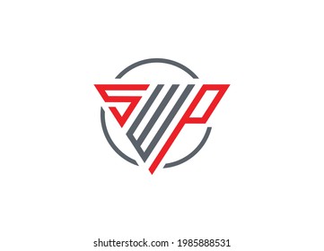 Letra inicial S W triángulo monograma moderno logotipo rojo y gris
