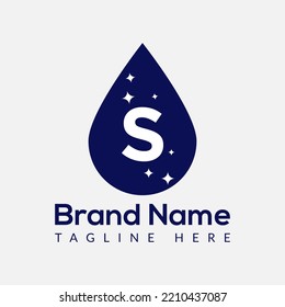 Logotipo inicial de la letra S Lavado, combinación de caída y lavado. Logotipo de caída, plantilla de lavado, limpio, fresco y de agua