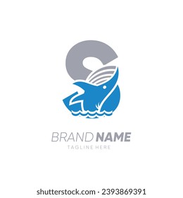 Initial Letter S Whale Jumping in the Water Logo Design Vector Icon Graphic Emblem Illustration