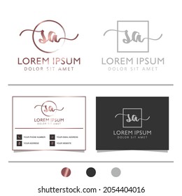 Initial letter SA calligraphy handwritten logo. Feminine logo collections and business card template. handwriting logo of initial signature, wedding, fashion, floral and botanical.
