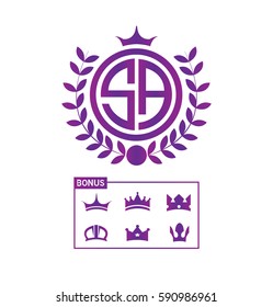 Initial Letter SA Circle Shape Logo with Wheat and Crown Icon