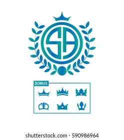 Initial Letter SA Circle Shape Logo with Wheat and Crown Icon