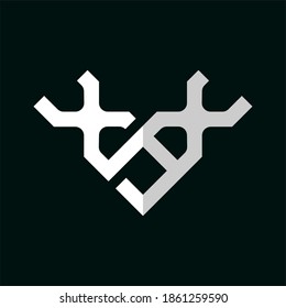Initial letter SA logo template with geometric moose head antler line art illustration in flat design monogram symbol