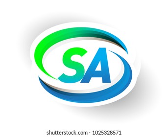 initial letter SA logotype company name colored blue and green swoosh design, modern logo concept. vector logo for business and company identity.