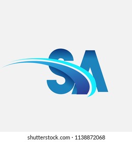 initial letter SA logotype company name colored blue and swoosh design. vector logo for business and company identity.